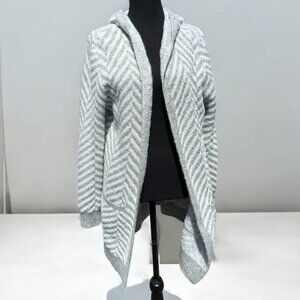 Gray Chevron Hooded Open Front Cardigan